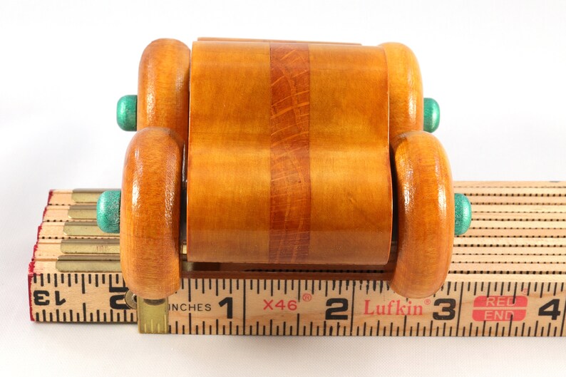 Wood Toy Monster Pickup Truck handmade in the USA from select hardwood finished with amber shellac with metallic emerald green trim. From my Play Pal Collection.