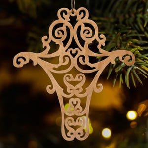 Handmade Wooden Victorian Style Fretwork Cross Christmas Tree Ornament - Made In USA