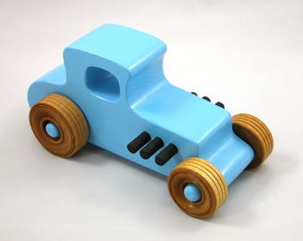 Wooden Toy Car: Hot Rod 1927 T-Coupe Painted Baby Blue
