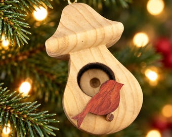 Wooden Birdhouse Christmas Ornament, Miniature Birdhouse Tree Decoration