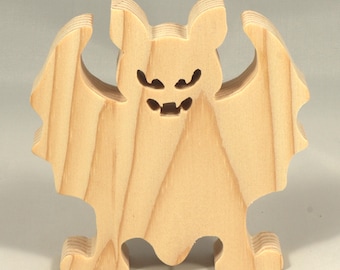 Halloween Bat Cutout Unpainted Wood Free Standing For Crafts, Decoration, or Toys