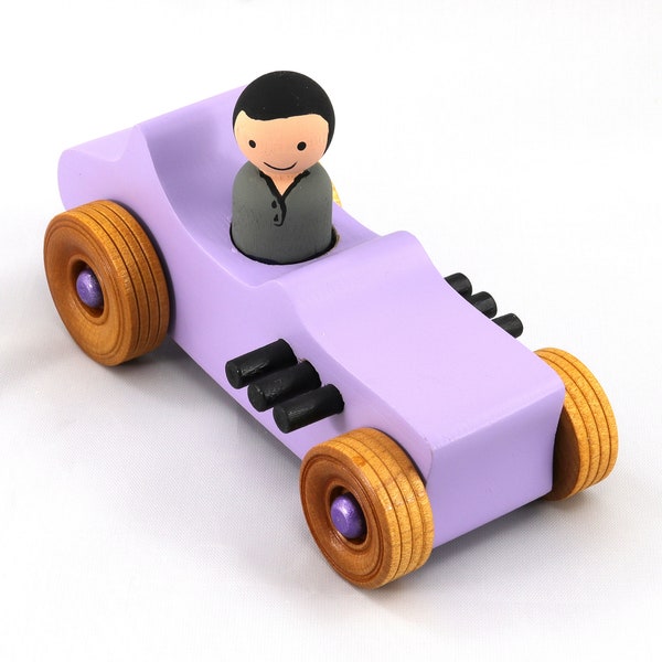 Wooden Toy Car Hot Rod '27 T-Bucket Handmade Painted with Lavender/Amethyst, Metallic Purple, Black Trim and Amber Shellac - Made To Order