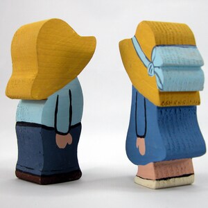 Handmade Wood Blue Dutch Farm Boy and Girl Figurines Hand Painted Knick Knack Country Farmhouse Home Decor