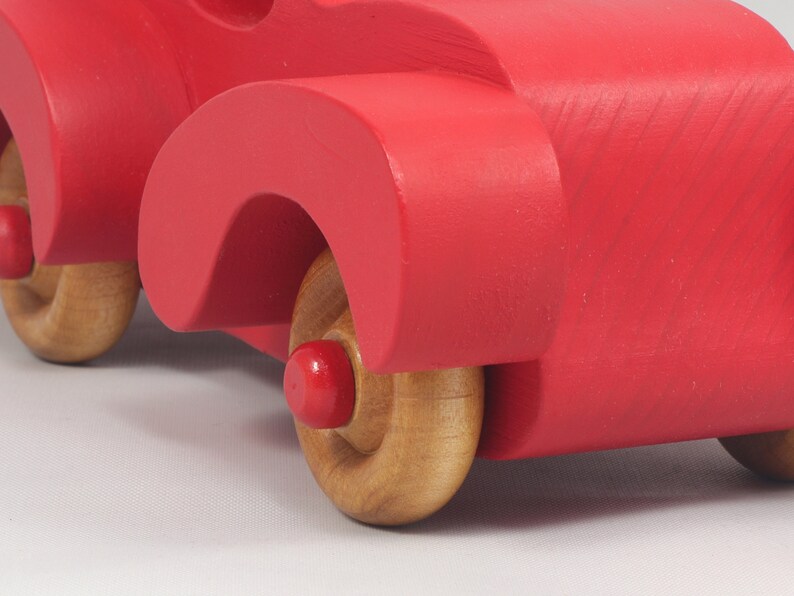 Wood Toy Truck Fat Fendered Panel Wagon Handmade And  Painted With Bright Red Acrylic Paint With Wheels Hand Finished With Nonmarring Amber Shellac From My Fat Fendered Collection