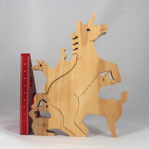 Wood Puzzle, Unicorn Family, Mom, and Babies, Handmade and Finished Freestanding Stackable Toy Fantasy Animal