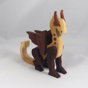 Wooden Dragon Figurine: Mythical Fantasy Animal Decor
