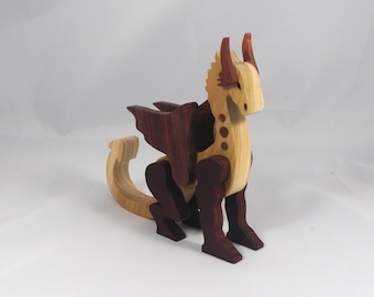 Handmade Wooden Dragon Figurine: Fantasy Animal Decor