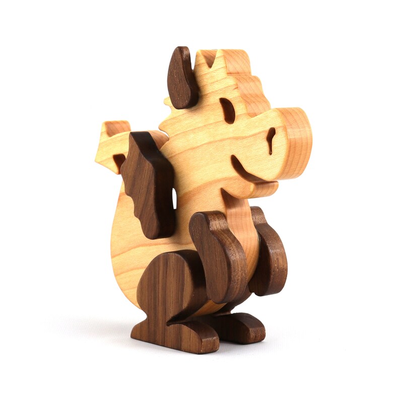 Wood Baby Dragon Fantasy Animal Figurine Handmade From Select Grade Hardwoods And Finished With Mineral Oil And Beeswax