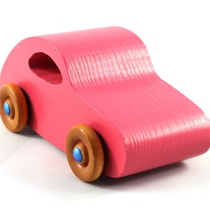 Wood Toy Car, Handmade and Finished with Pink and Metallic Sapphire Blue Acrylic Paint and Amber Shellac from the Play Pal Collection image 2