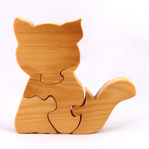 Handmade Wooden Kitten Puzzle: 4-Piece Interlocking Cat Toy