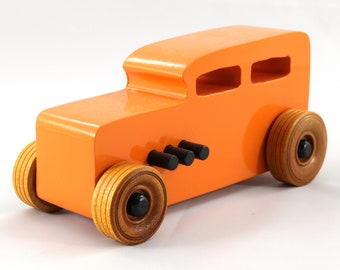 Wooden Toy Car, Hot Rod '32 Sedan, Pumpkin Orange, Handmade In The USA