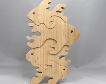 Wooden Fish Puzzle, Goldfish Family Stacking Puzzle