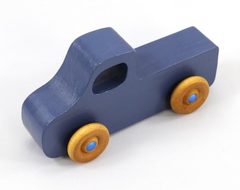 Wood Toy Pickup Truck: Military Blue, Metallic Sapphire Blue Accents