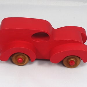 Wood Toy Truck Fat Fendered Panel Wagon Handmade And  Painted With Bright Red Acrylic Paint With Wheels Hand Finished With Nonmarring Amber Shellac From My Fat Fendered Collection