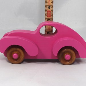 Wood Toy Car Handmade And Finished With Hot Pink Acrylic Paint and Amber Shellac From My Fat Fendered Ford Collection