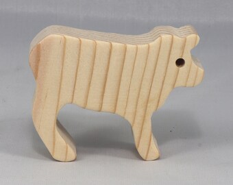Handmade Wooden Calf Cutout, Unfinished Mini Animal Toy, Made In The USA