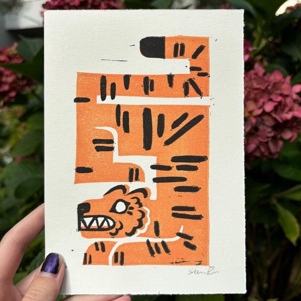 Tiger Geometric Lino Block Print