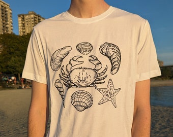 Sea Shell Ocean Crab Screen Printed TShirt