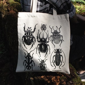 Beetle Insect Bug Screen Printed Canvas Tote Bag image 2