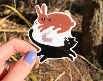 Black Cat, Rabbit, and Mouse Vinyl Sticker