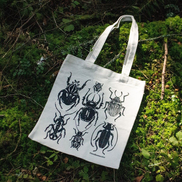 Beetle Insect Bug Screen Printed Canvas Tote Bag