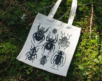 Beetle Insect Bug Screen Printed Canvas Tote Bag