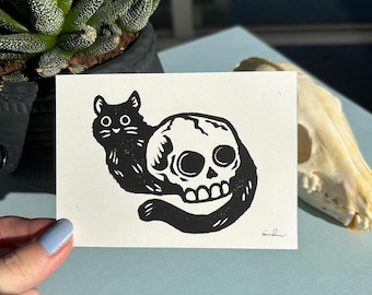 Mini lino imprimé Skull Kitty Black Cat