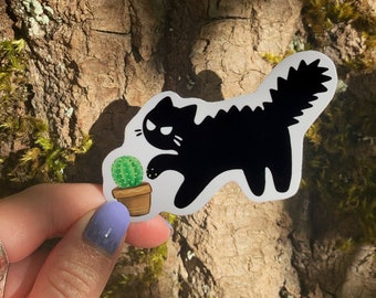 Cat with a Cactus Vinyl Sticker