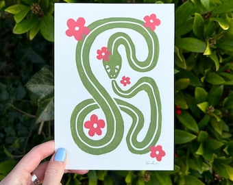 Year of the Snake Floral Lino Block Print