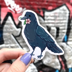 Crow / Raven Cherry Blossom Vinyl Sticker