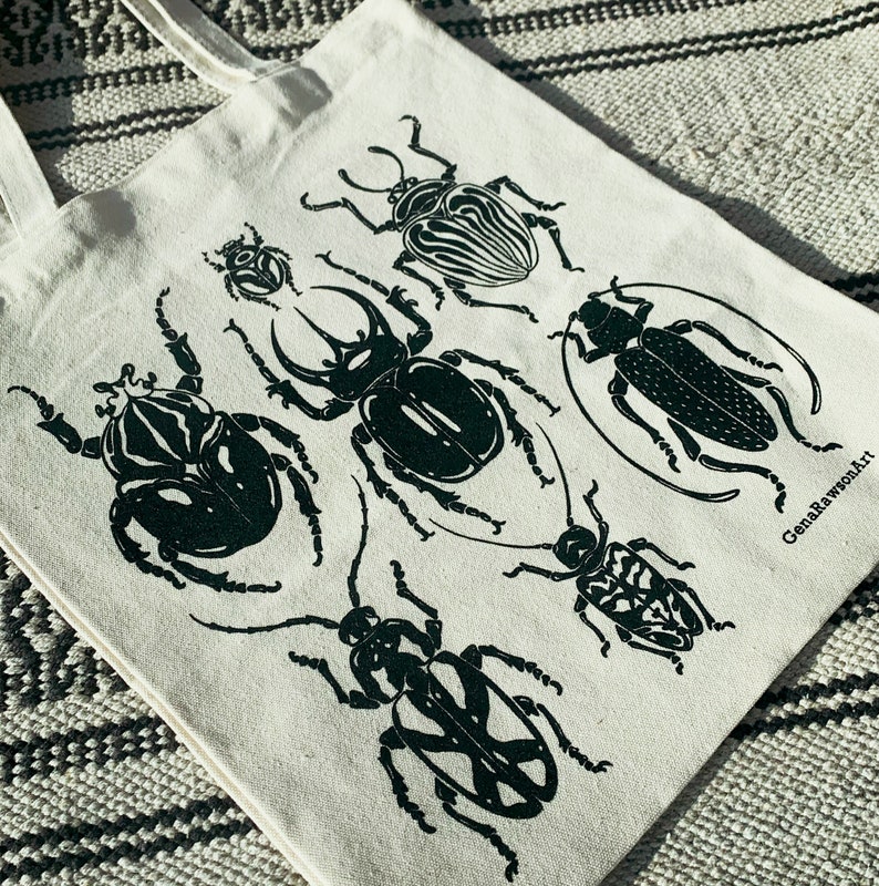 Beetle Insect Bug Screen Printed Canvas Tote Bag image 3
