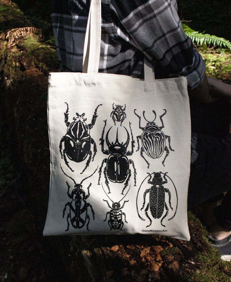 Beetle Insect Bug Screen Printed Canvas Tote Bag image 2