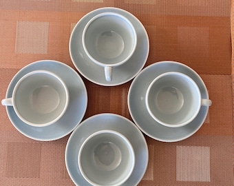 Vintage Russel Wright Iroquois China Cups and Saucers | Mid-Century Modern Ice Blue Set