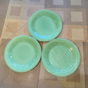 Fire King Jadeite Jane Ray Pattern Salad Plates (Lot of 3)