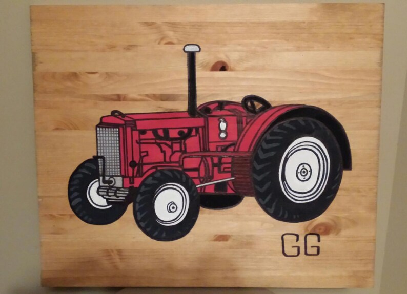 Handpainted red tractor wall art Etsy