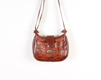 Vintage Brown Leather Bag Faux Leather Bag Vegan Leather Bag Crocodile Skin Imitation Bag