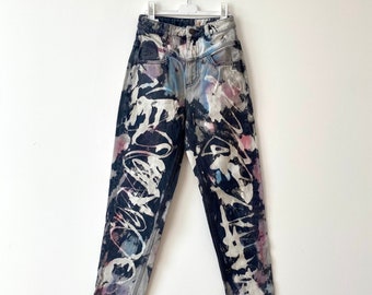 Acid Wash Denim Jeanshose Gebleichte Jeans Vintage 90er Style Boyfriend Style Jeans Punk Rock Boho Hippie Jeans Dirty Look Jeans