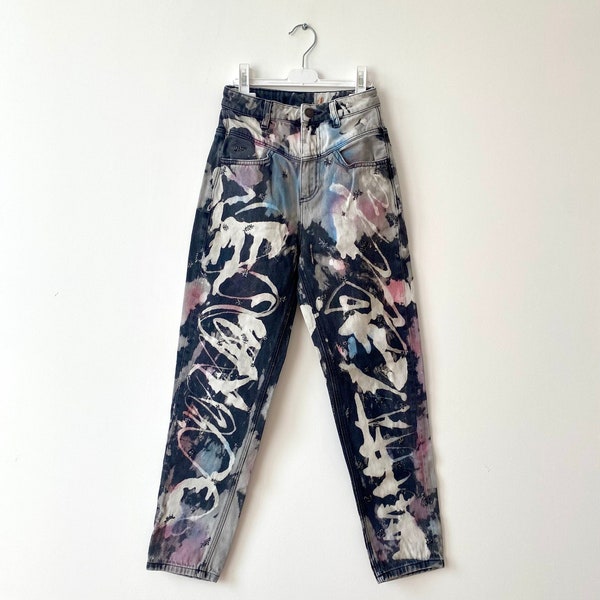 Acid Wash Denim Jeans Bleached Jeans Vintage 90s Style Boyfriend Style Jeans Punk Rock Boho Hippie Jeans Dirty Look Denim Jeans