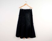 Denim Trumpet Skirt Low Waist Pieced Denim Skirt Black Dark Blue Denim Skirt Bleached Acid Wash Maxi Long Skirt