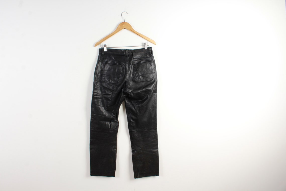 Real Leather Rocker Pants Punk Rock High Waist Pants Black - Etsy