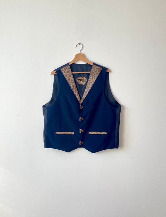 Navy Blue Vests Leather Collar Colorblock  Whipst… - image 2