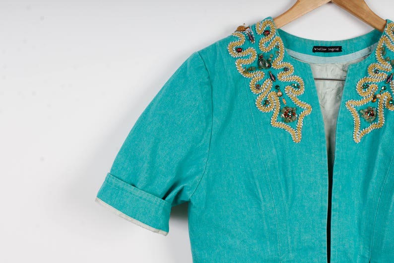 SHORT SLEEVE BOLERO IN VINTAGE DENIM