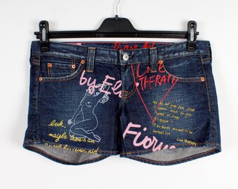 Printed Denim Shorts: Punk Jean Shorts - Size 28