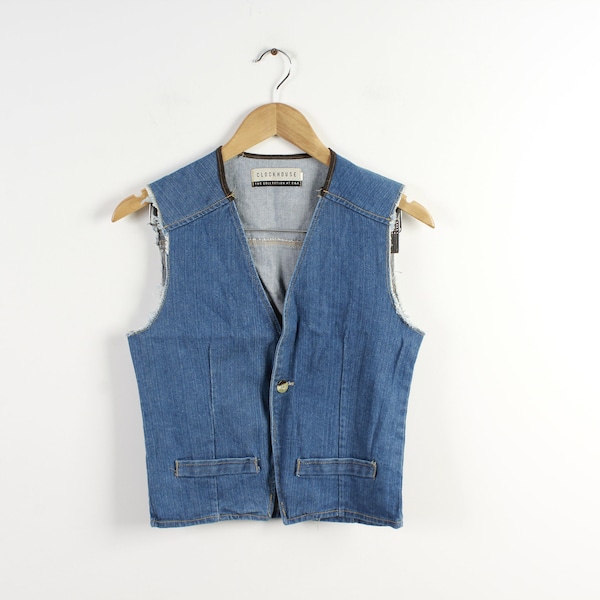 Denim Vest Vintage Women Denim Waistcoat Cut Off Denim Jacket Punk Rock Style Hippie Hipster Denim Vest Size Small