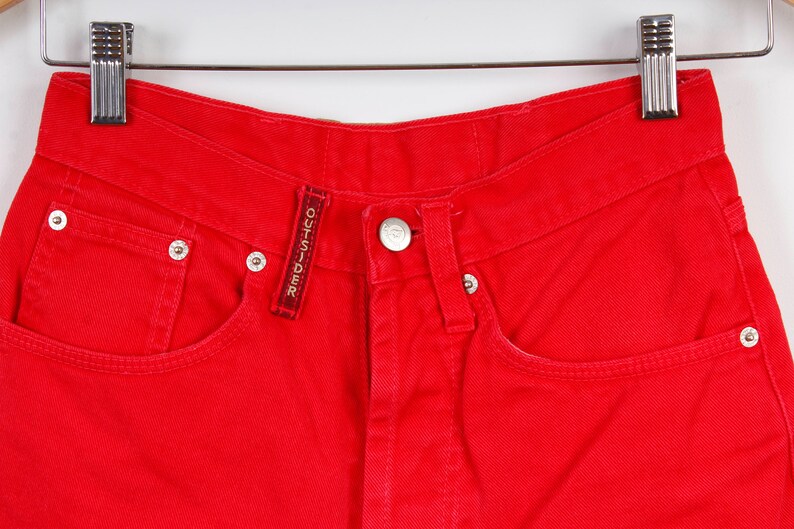 Red Denim Shorts High Waist Denim Shorts Bright Red Women Etsy