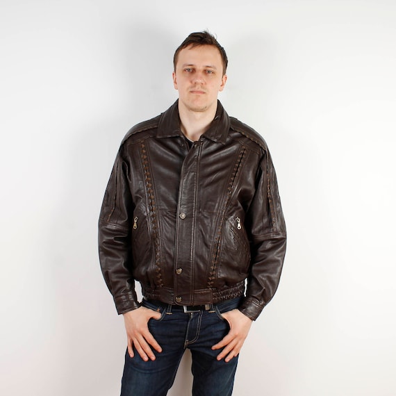 Vintage Soft Lamb Leather Mens Jacket Genuine Leat