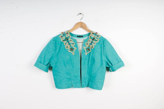 short sleeve denim bolero jacket