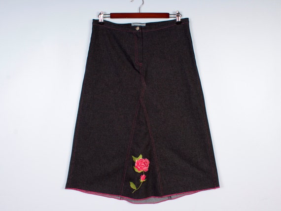 black denim skirt knee length