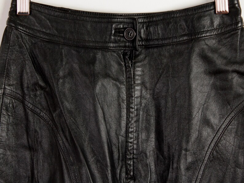 Vintage Real Leather Skirt Black Genuine Leather Knee Length - Etsy