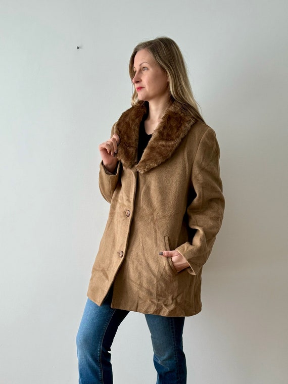 Brown Faux Fur Coat Vintage Oversize Women Jacket… - image 4
